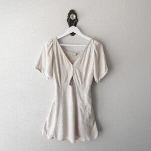 Abercrombie & Fitch Dress Sz XSP Khaki Neutral Short Puff Sleeve VNeck Pockets